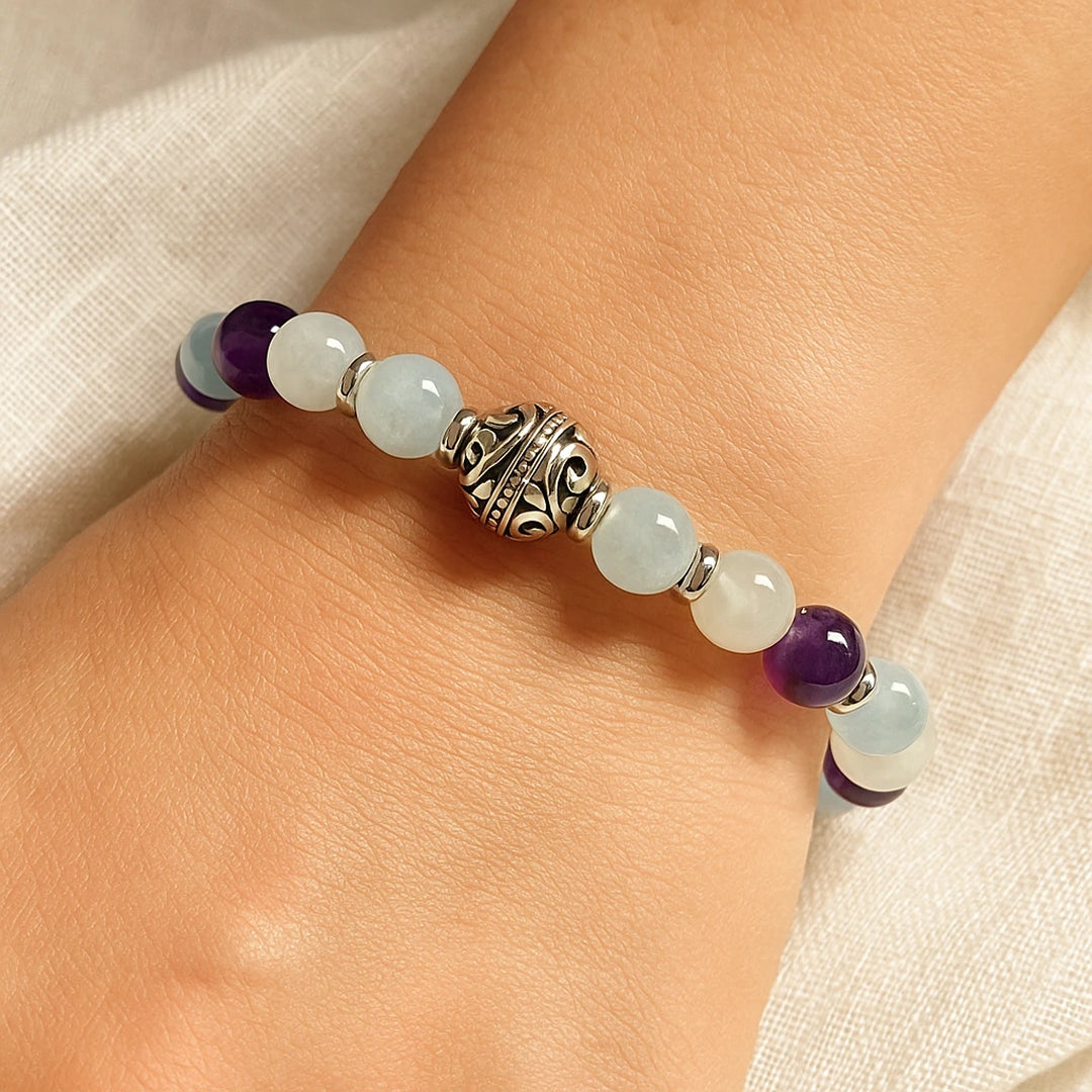 Premium Bracelet "Inner Well-Being" in Amethyst, Aquamarine & Moonstone