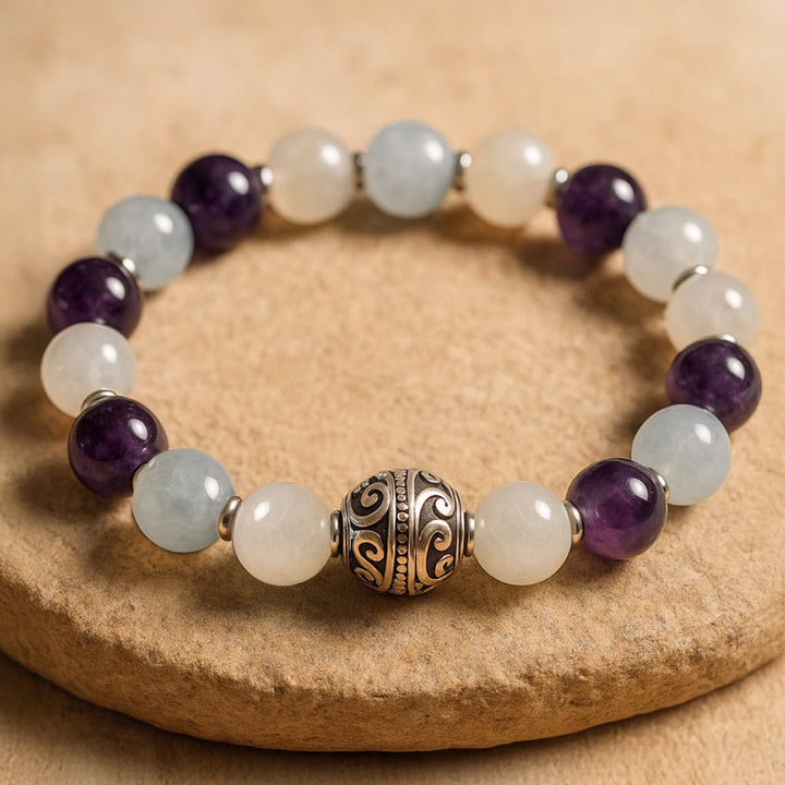 Premium "Inner Well-Being" Bracelet in Amethyst, Aquamarine & Moonstone