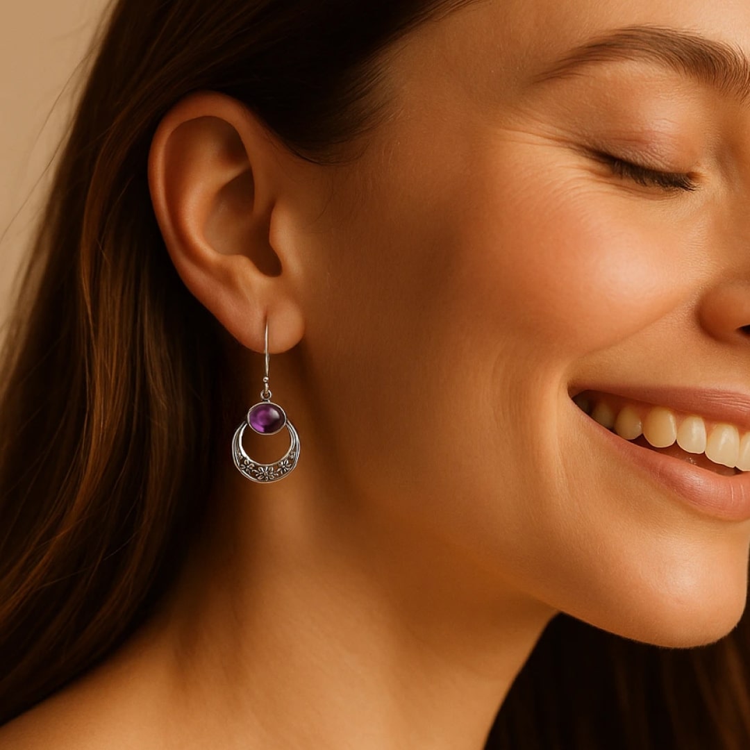 "Feminine Wisdom" Earrings in Amethyst & Silver