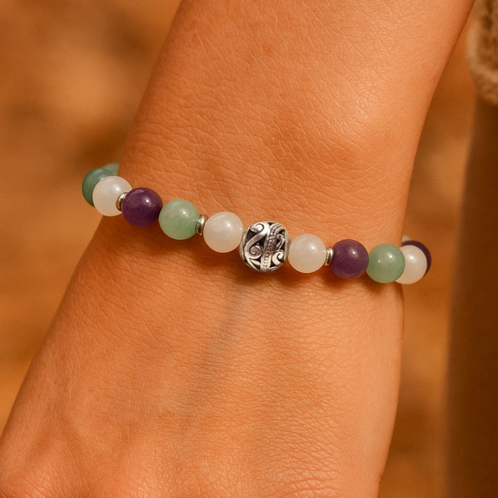 "Moment of Calm" Bracelet in Aventurine, Amethyst & Moonstone