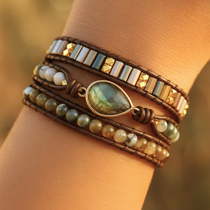 "Protection" Wrap Bracelet in Labradorite