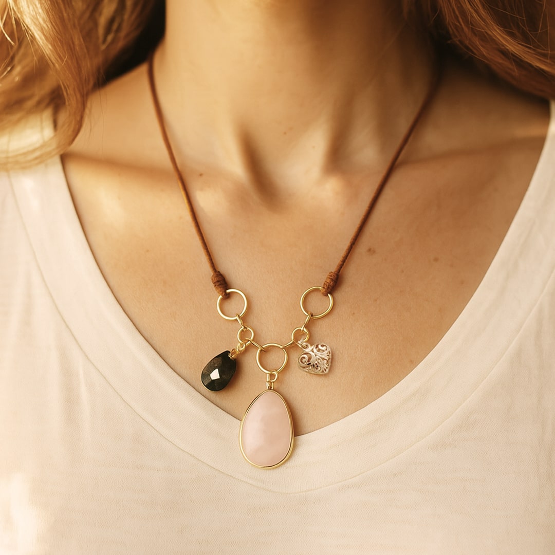 "Heart Balance" Necklace in Rose Quartz & Labradorite