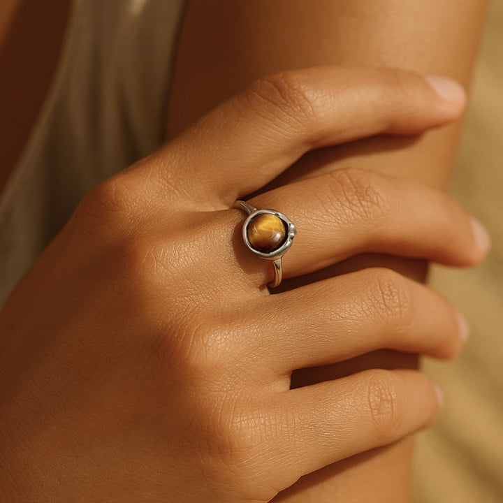 Adjustable "Shakti" Ring in Tiger's Eye & Silver