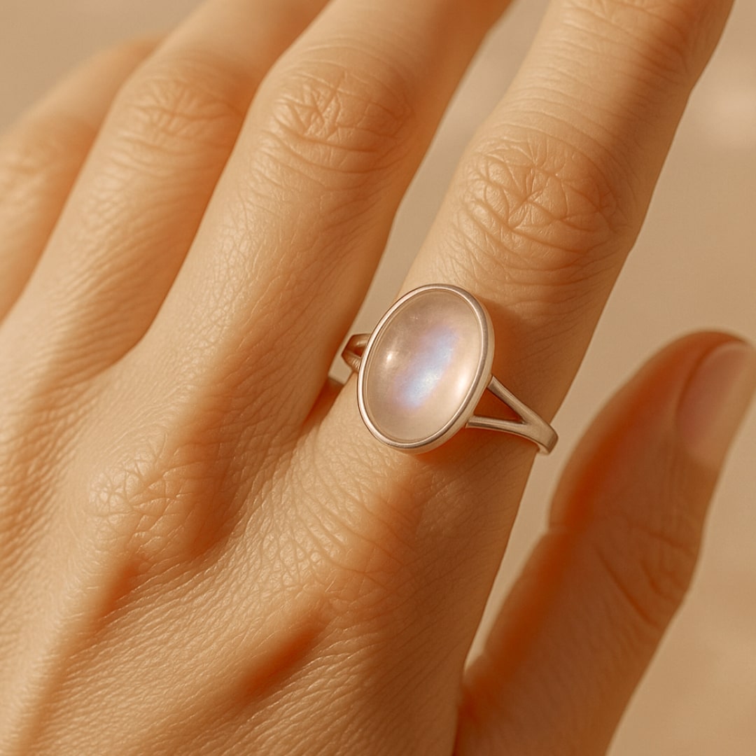 Adjustable Ring "Astral Softness" in Moonstone