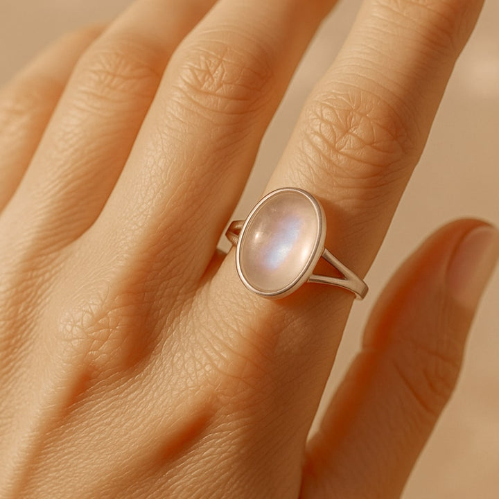 Adjustable Ring "Astral Softness" in Moonstone
