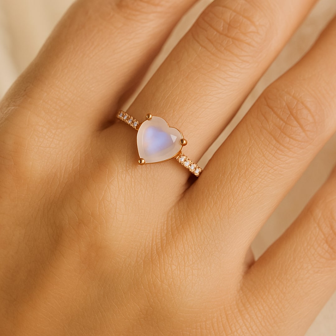 Adjustable "Goddess Heart" Ring in Moonstone