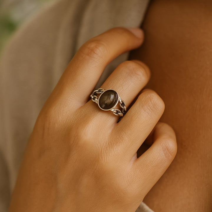 Adjustable Ring "Sacred Trust" in Golden Obsidian