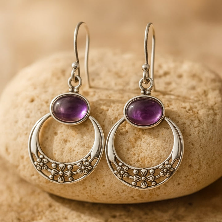 "Ear Rings 'Feminine Wisdom' in Amethyst & Silver"