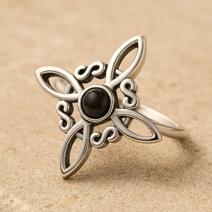 Adjustable Ring "Mystical Energy" - Witch Knot & Obsidian