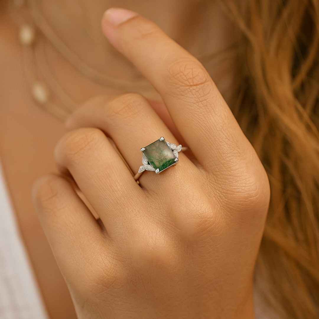 "Verdant Balance" Ring in Moss Agate & Silver