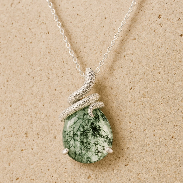 "Guardian of Serenity" Pendant in Moss Agate & Silver
