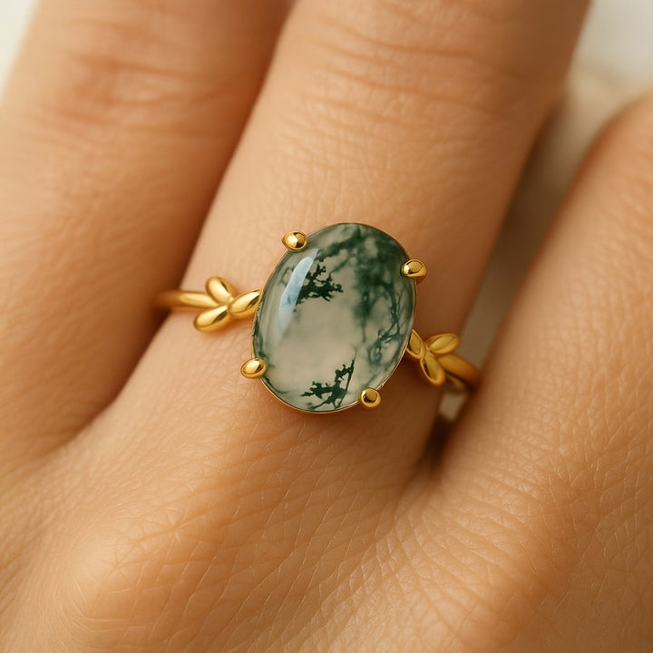 "Enchanted Forest" Ring in Moss Agate