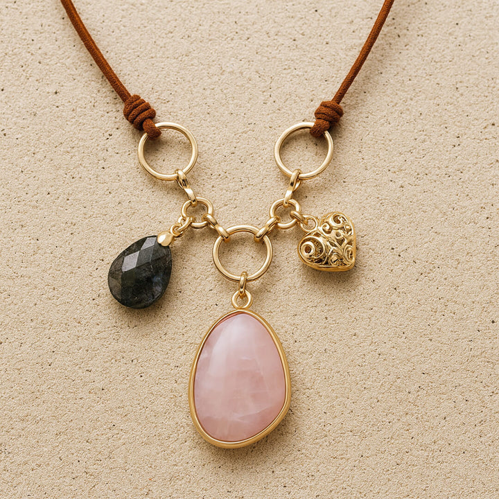 "Heart Balance" Necklace in Rose Quartz & Labradorite