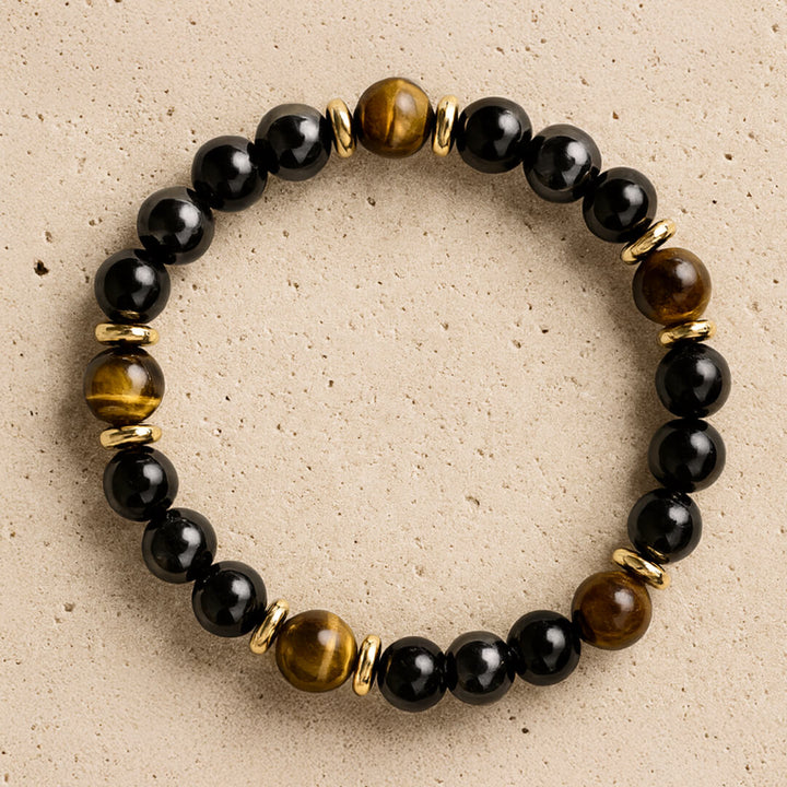 "Confidence & Protection" Bracelet in Tiger's Eye, Hematite & Onyx