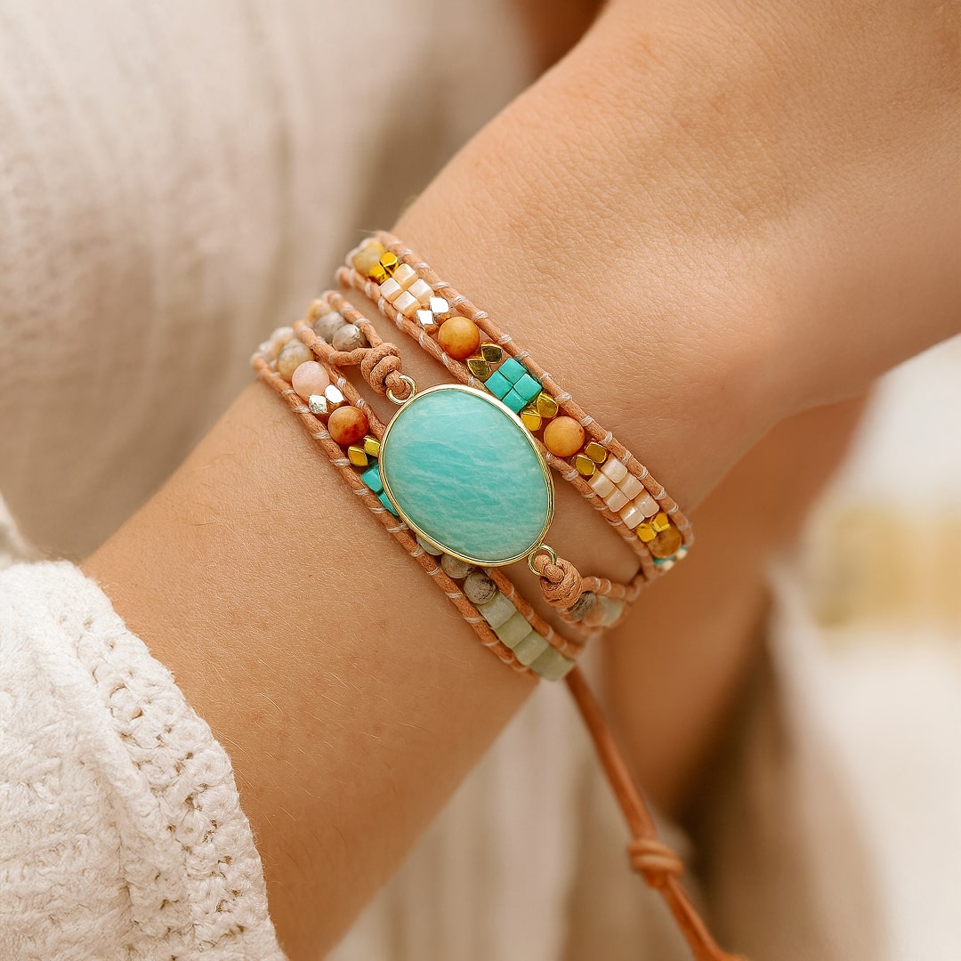 Bracelet Wrap "Sweetness & Calm" in Amazonite