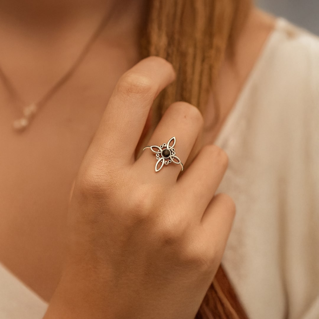 Adjustable Ring "Mystical Energy" - Witch Knot & Obsidian