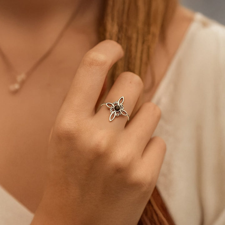 Adjustable Ring "Mystical Energy" - Witch Knot & Obsidian