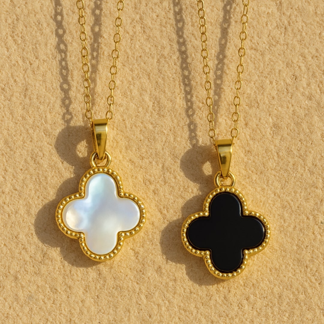 "Clover Luck" Necklace in Mother-of-Pearl or Onyx