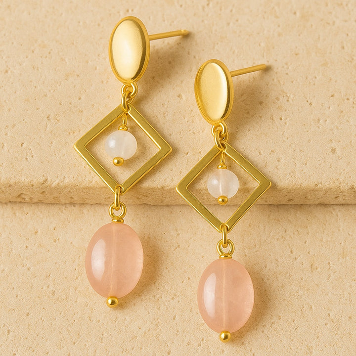 "Elation & Elegance" Earrings in Rose Quartz & Moonstone