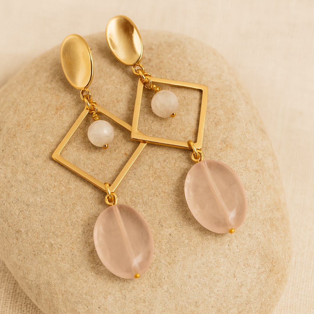"Elation & Elegance" Earrings in Rose Quartz & Moonstone