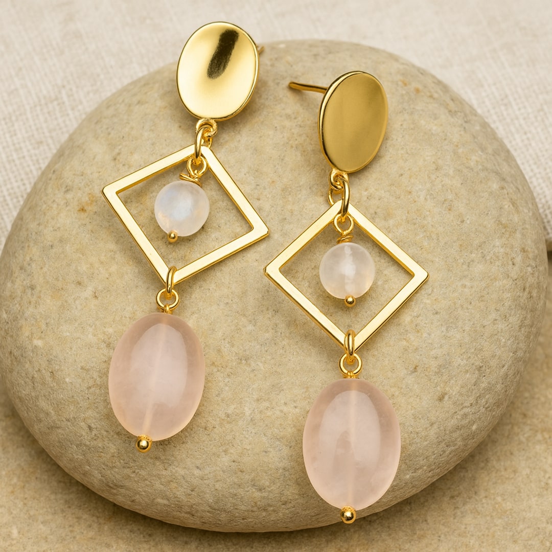 "Elation & Elegance" Earrings in Rose Quartz & Moonstone