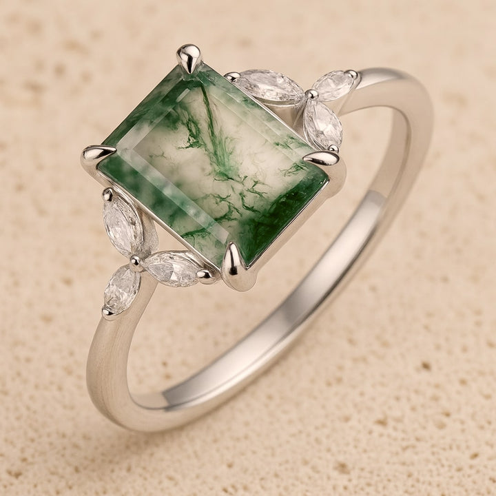 "Verdant Balance" Ring in Moss Agate & Silver