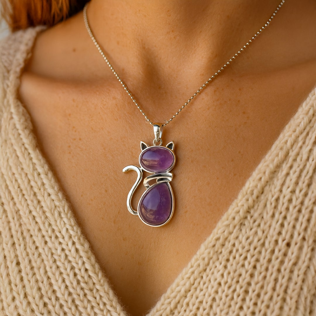 Natural Stone Cat Pendant