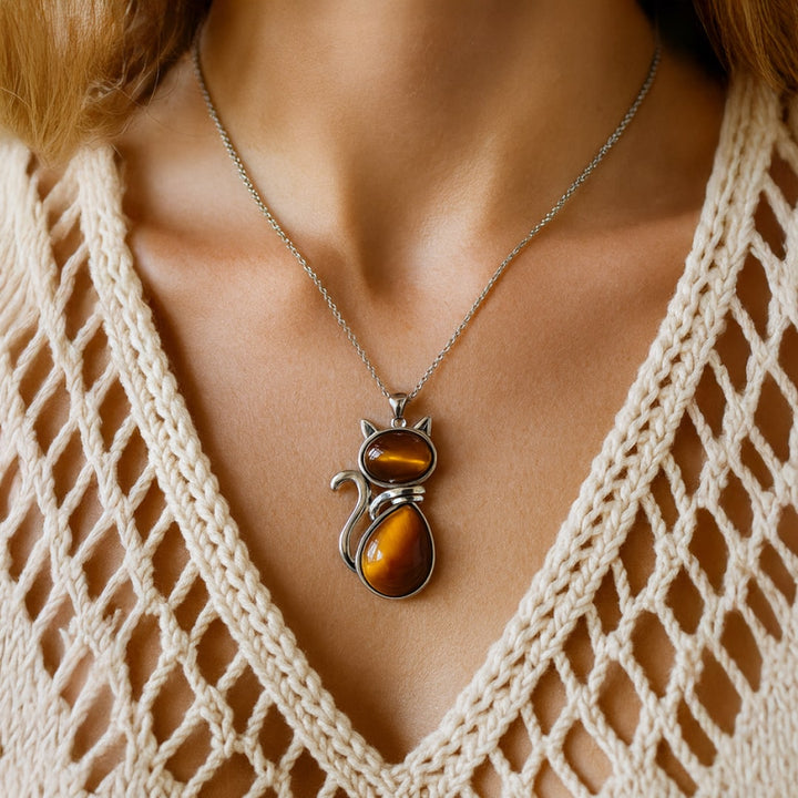 Natural Stone Cat Pendant
