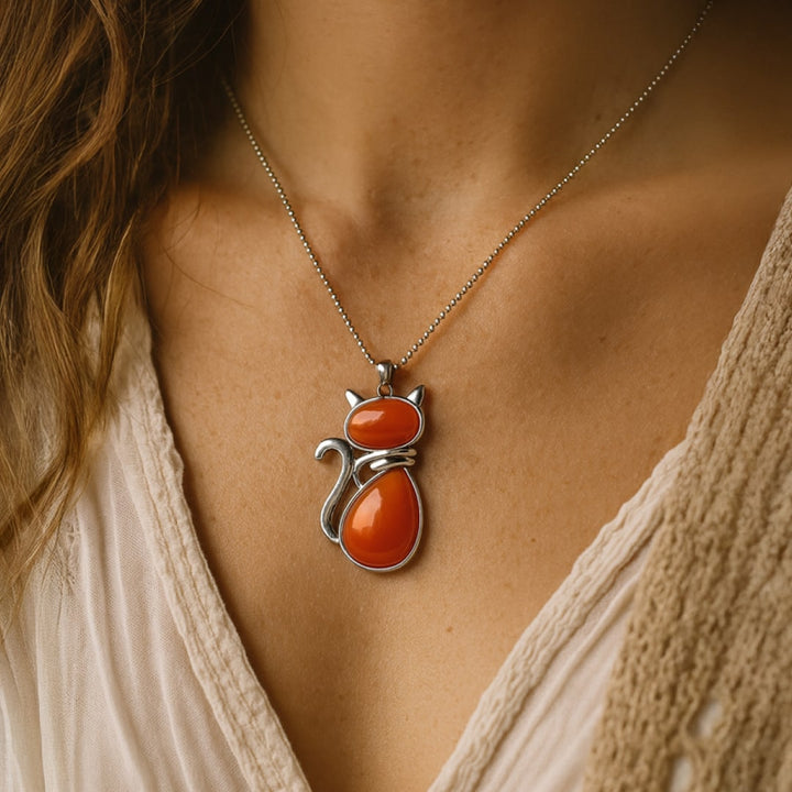 Natural Stone Cat Pendant