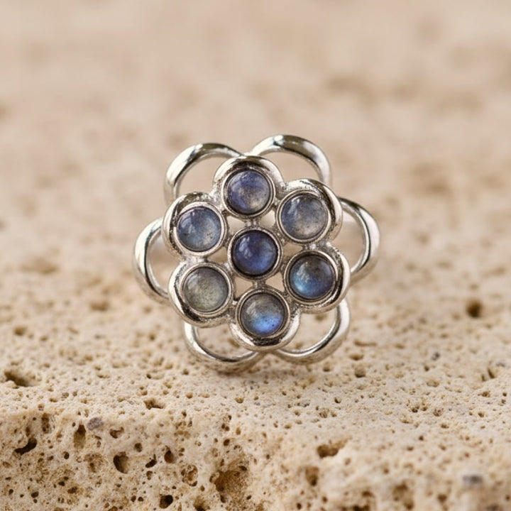Rotating Flower Anti-Stress Ring in Labradorite