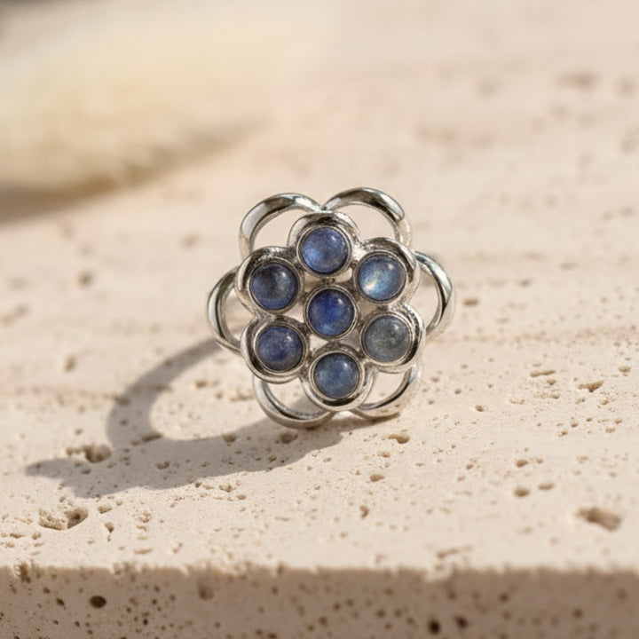 Rotating Flower Anti-Stress Ring in Labradorite