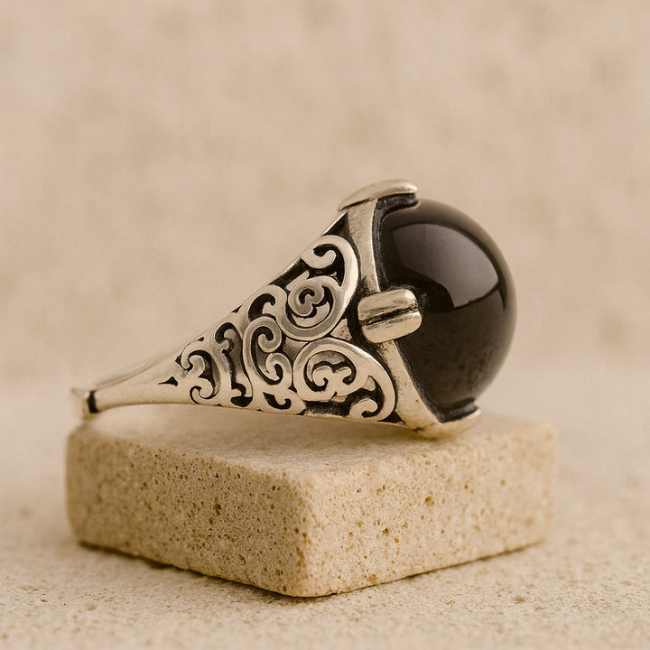 "Anchored Serenity" Ring in Black Agate & Silver