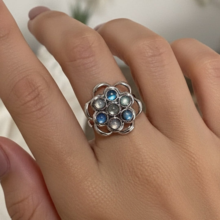 Rotating Flower Anti-Stress Ring in Labradorite