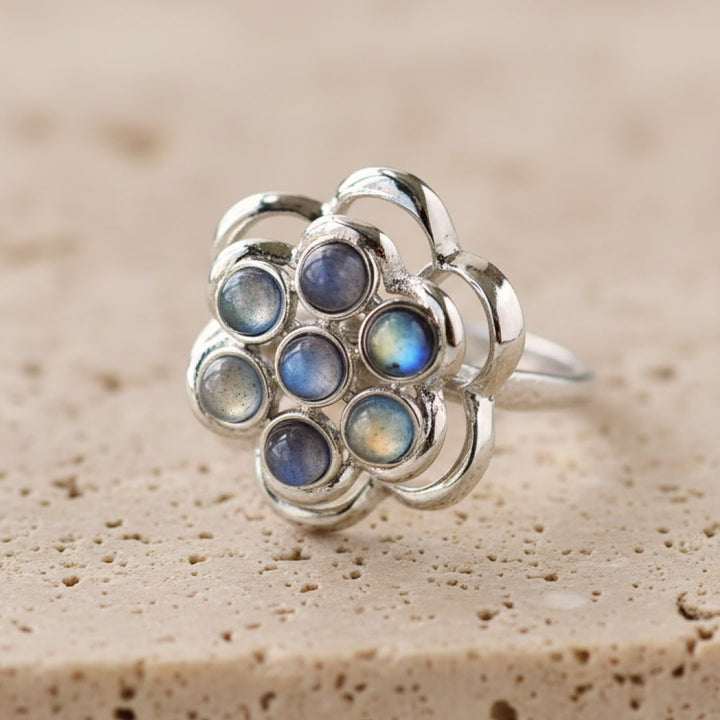 Rotating Flower Anti-Stress Ring in Labradorite