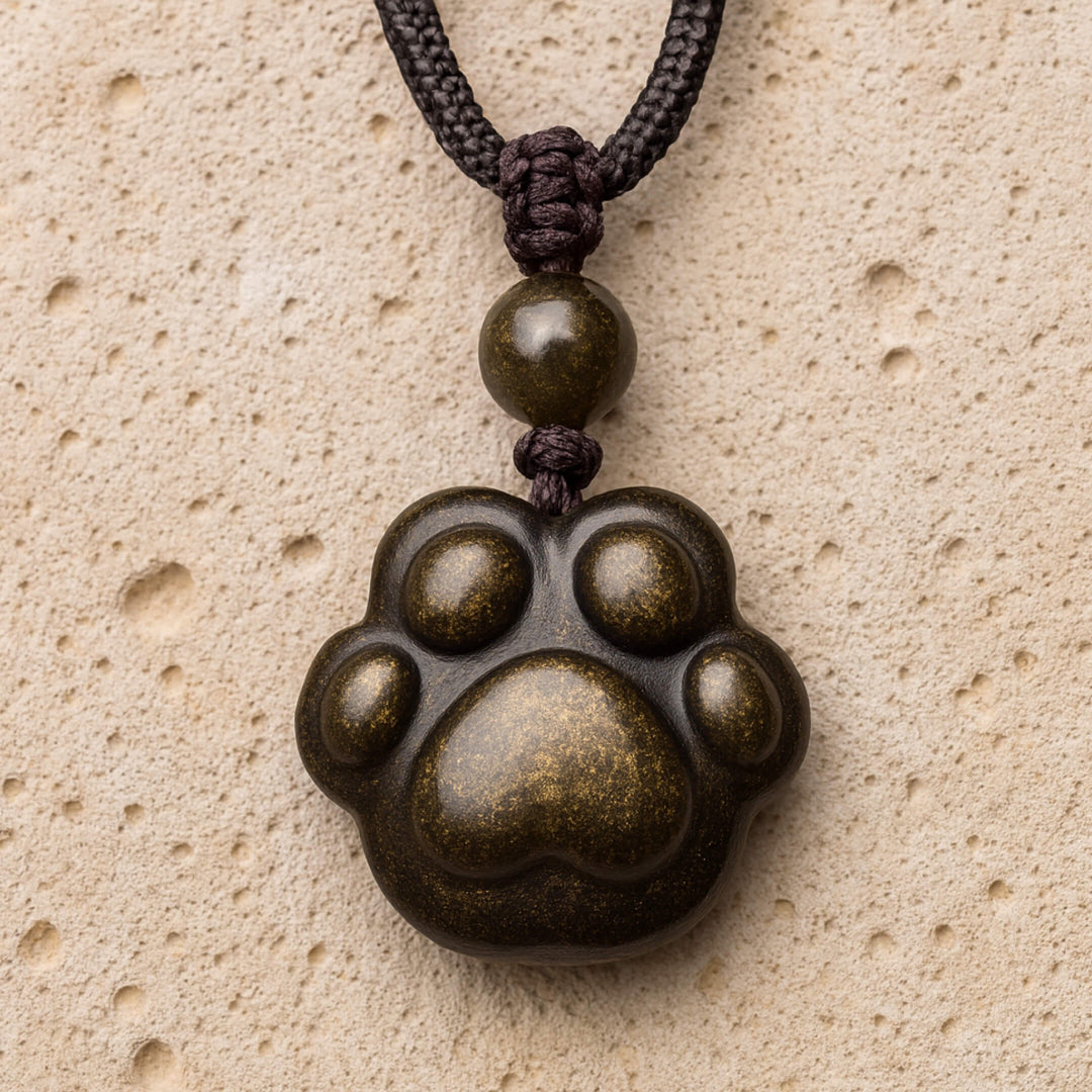 "Paw Print" Pendant "Eternal Bond" in Golden Obsidian