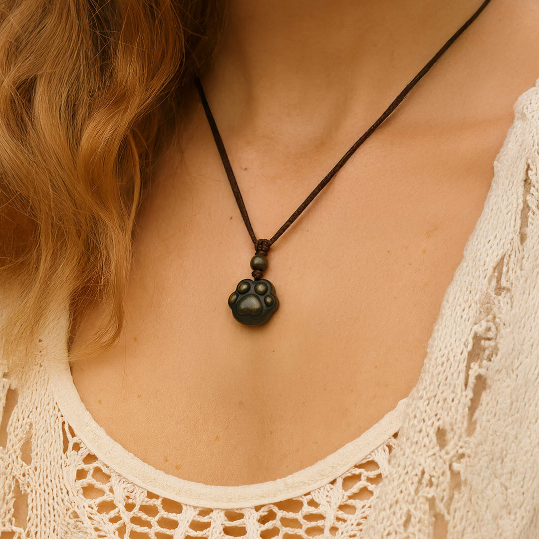 "Forever Link" Paw Print Pendant in Golden Obsidian