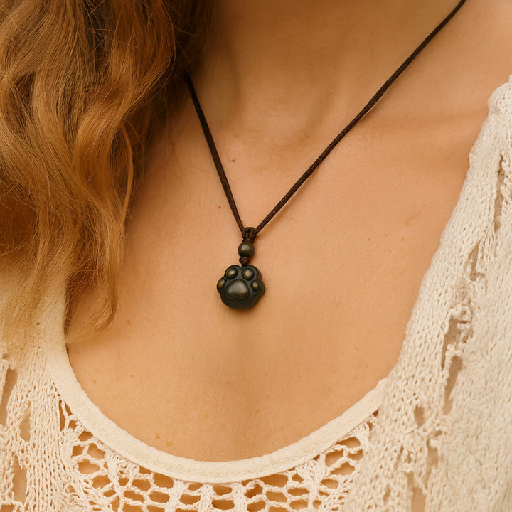 "Forever Link" Paw Print Pendant in Golden Obsidian