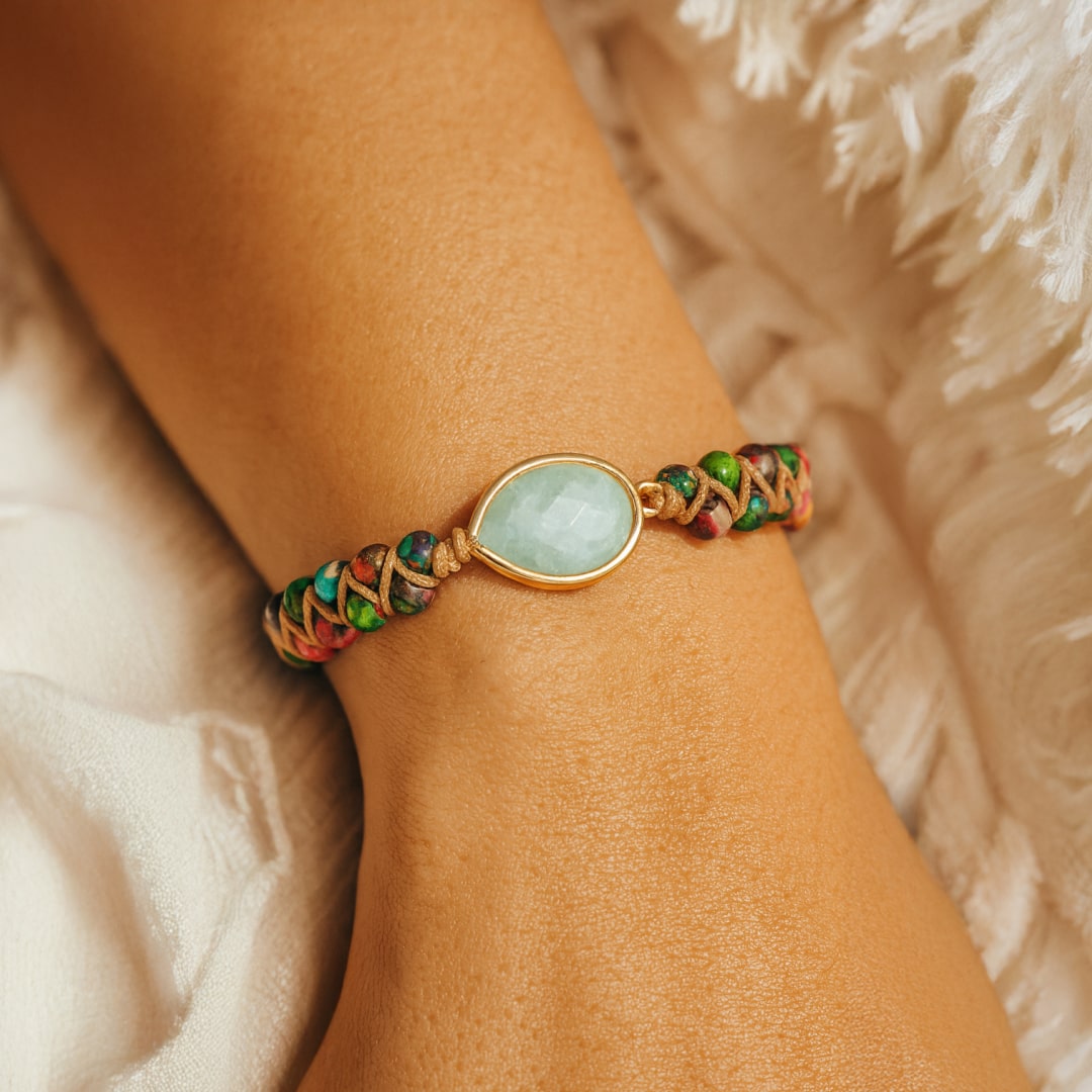 "Tranquil Radiance" Braided Bracelet in Jasper & Amazonite