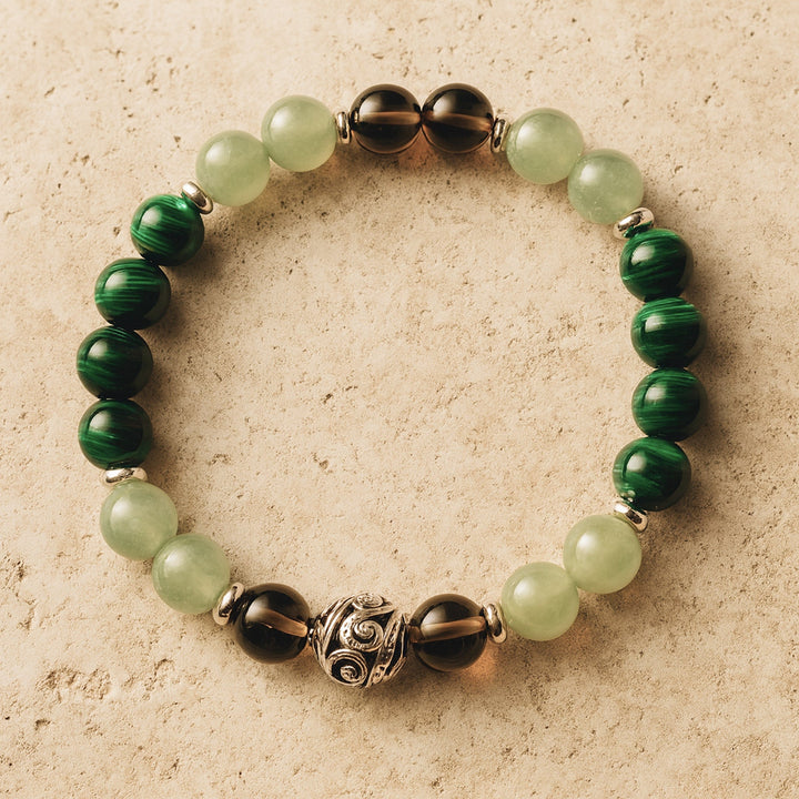 "Chance & Protection" Bracelet in Aventurine, Malachite & Smoky Quartz