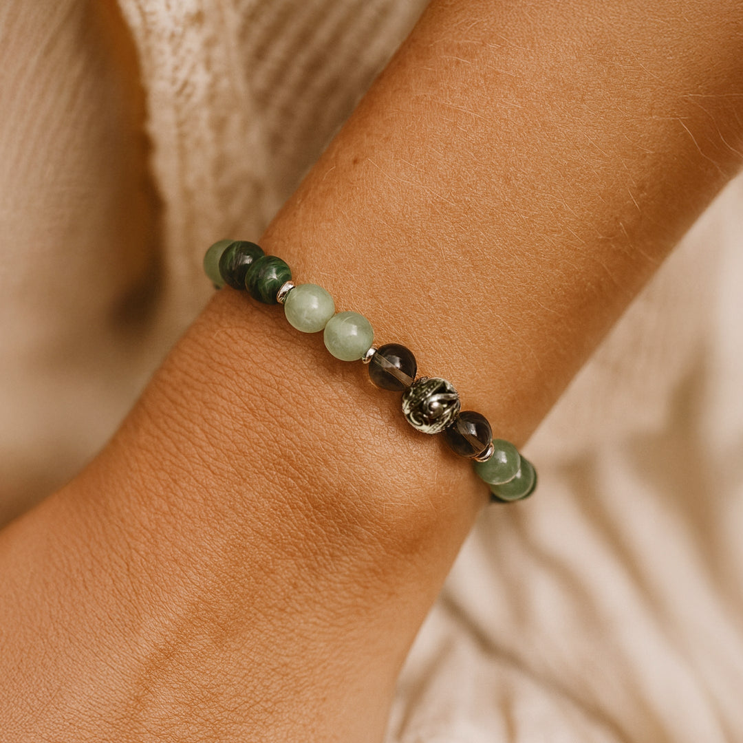 "Chance & Protection" Bracelet in Aventurine, Malachite & Smoky Quartz