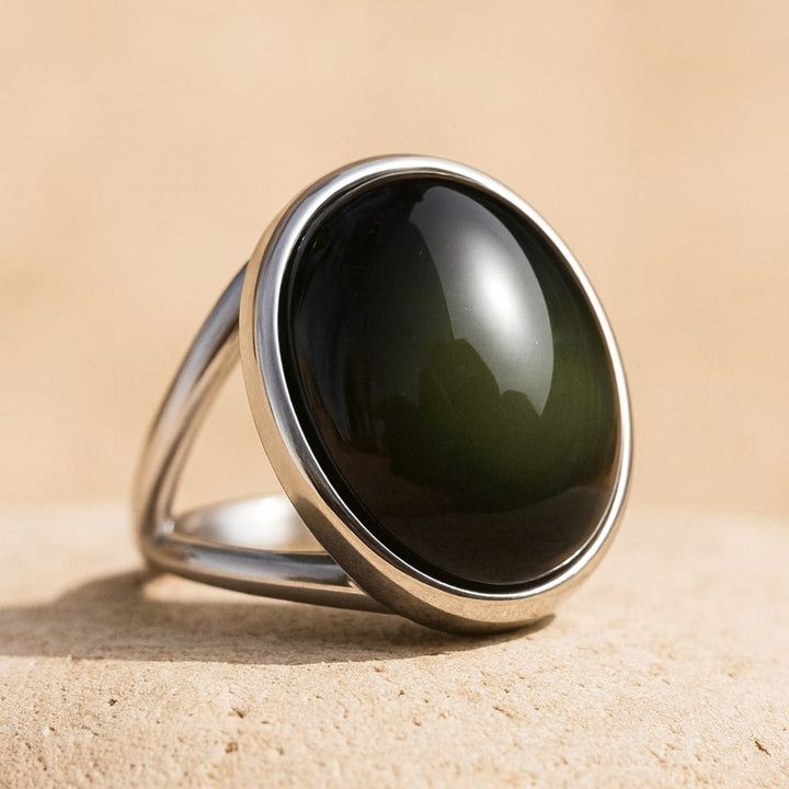 Adjustable "Soul Healing" Ring in Celestial Eye Obsidian & Silver