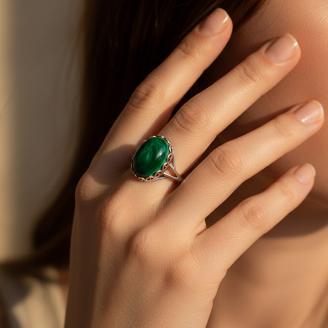 Adjustable Ring "Purification & Healing" in Malachite