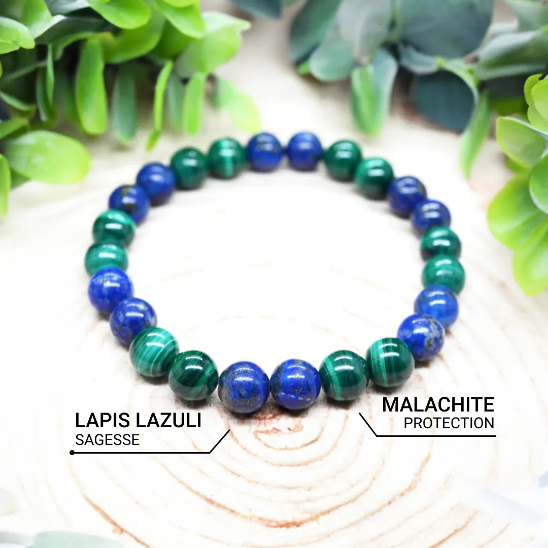 "Emotional Well-Being" Bracelet in Lapis Lazuli & Malachite