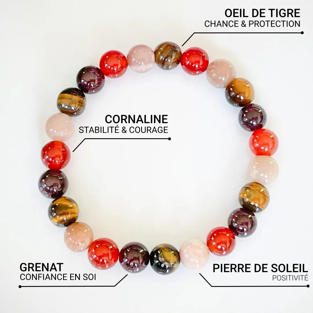 "Chance & Joy" Bracelet in Tiger's Eye, Sunstone, Carnelian & Garnet