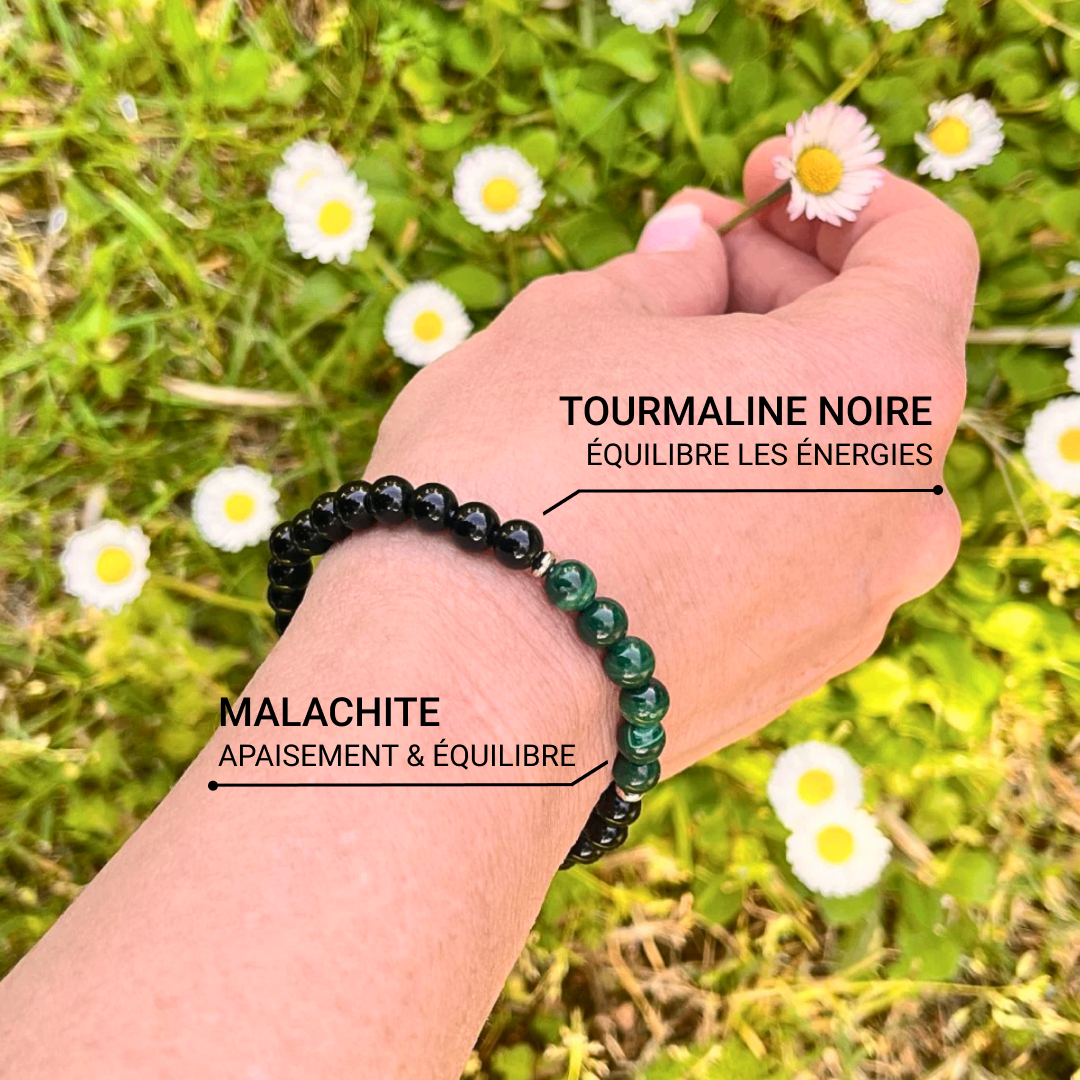 "Energy Balance" Bracelet in Malachite & Black Tourmaline