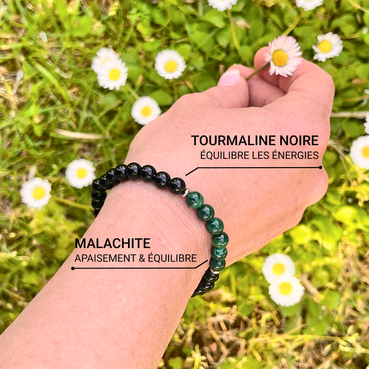 "Energy Balance" Bracelet in Malachite & Black Tourmaline