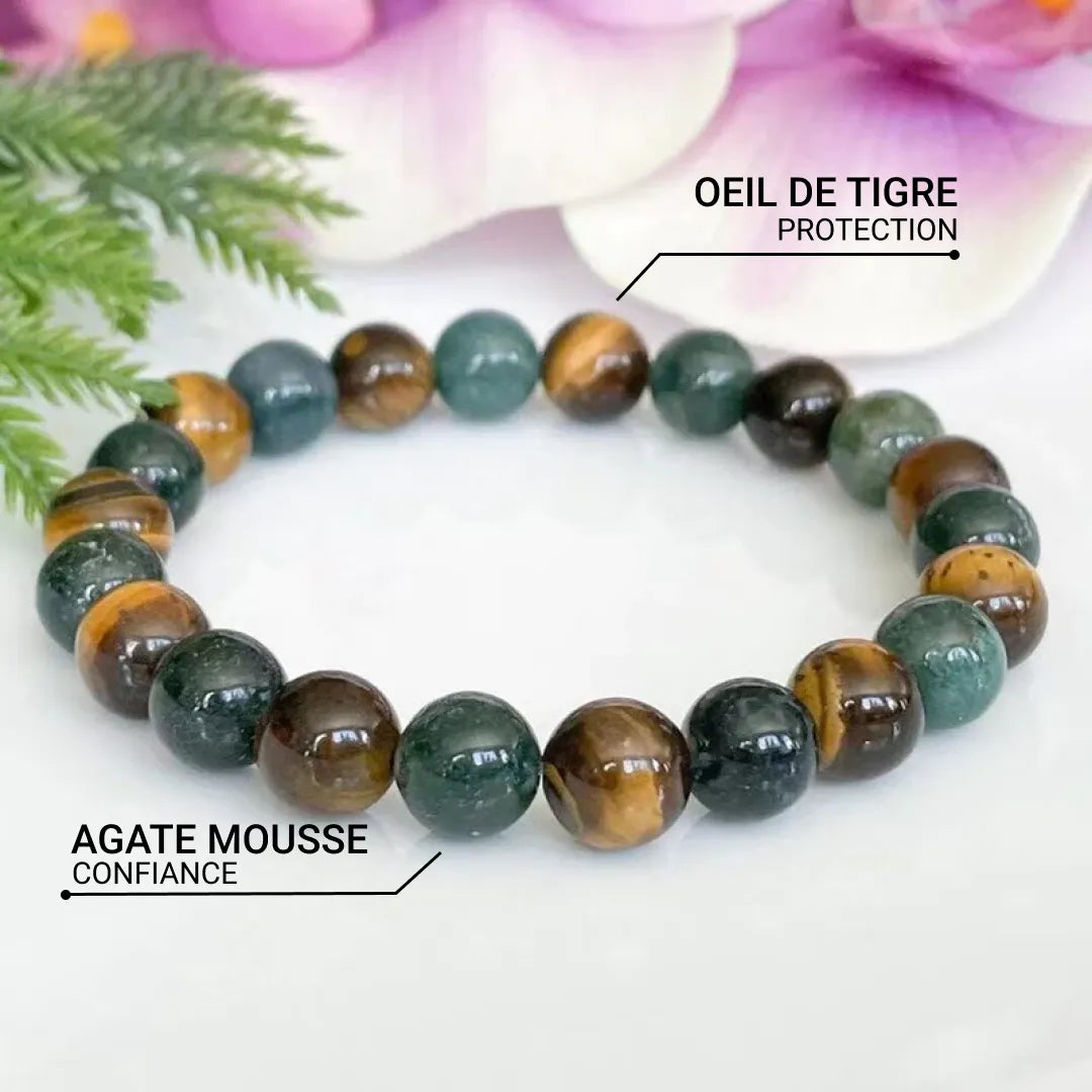 "Balance & Protection" Bracelet in Tiger Eye & Moss Agate