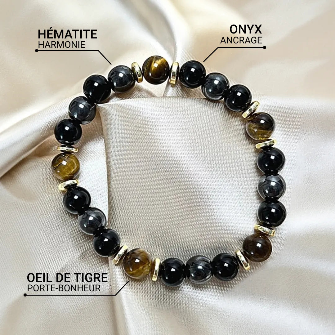 "Confidence & Protection" Bracelet in Tiger Eye, Hematite & Onyx