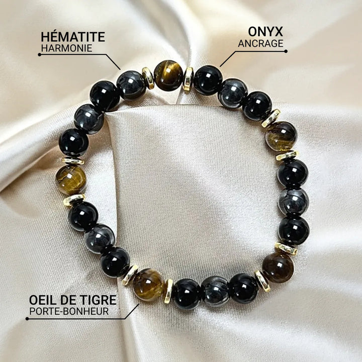 "Confidence & Protection" Bracelet in Tiger Eye, Hematite & Onyx