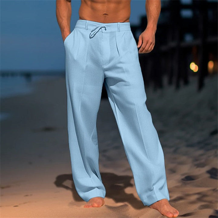 Luca | Men's Linen Trousers with Drawstring Waist and Pleated Front